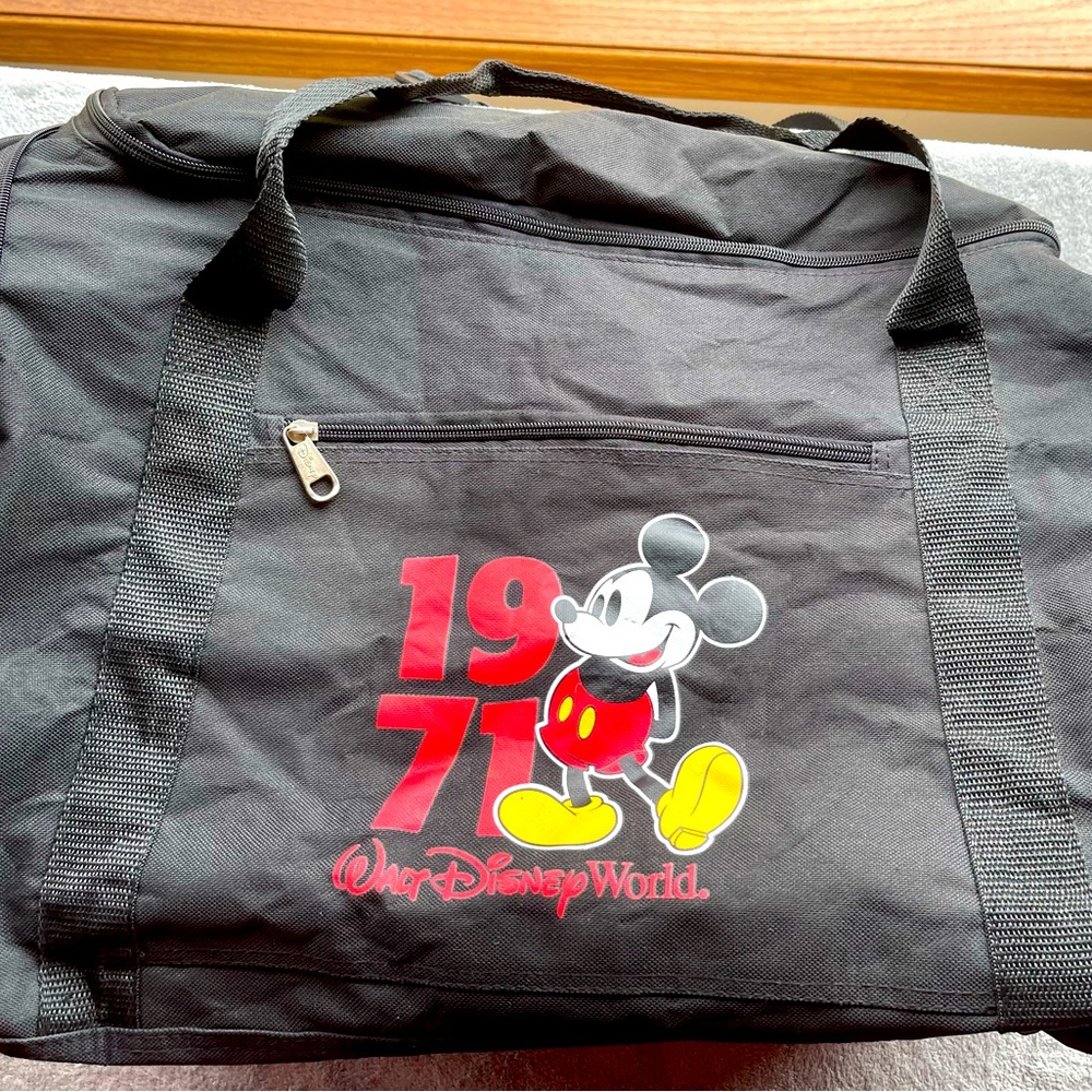 1971 Walt Disney World Black Collapsable Duffle Bag